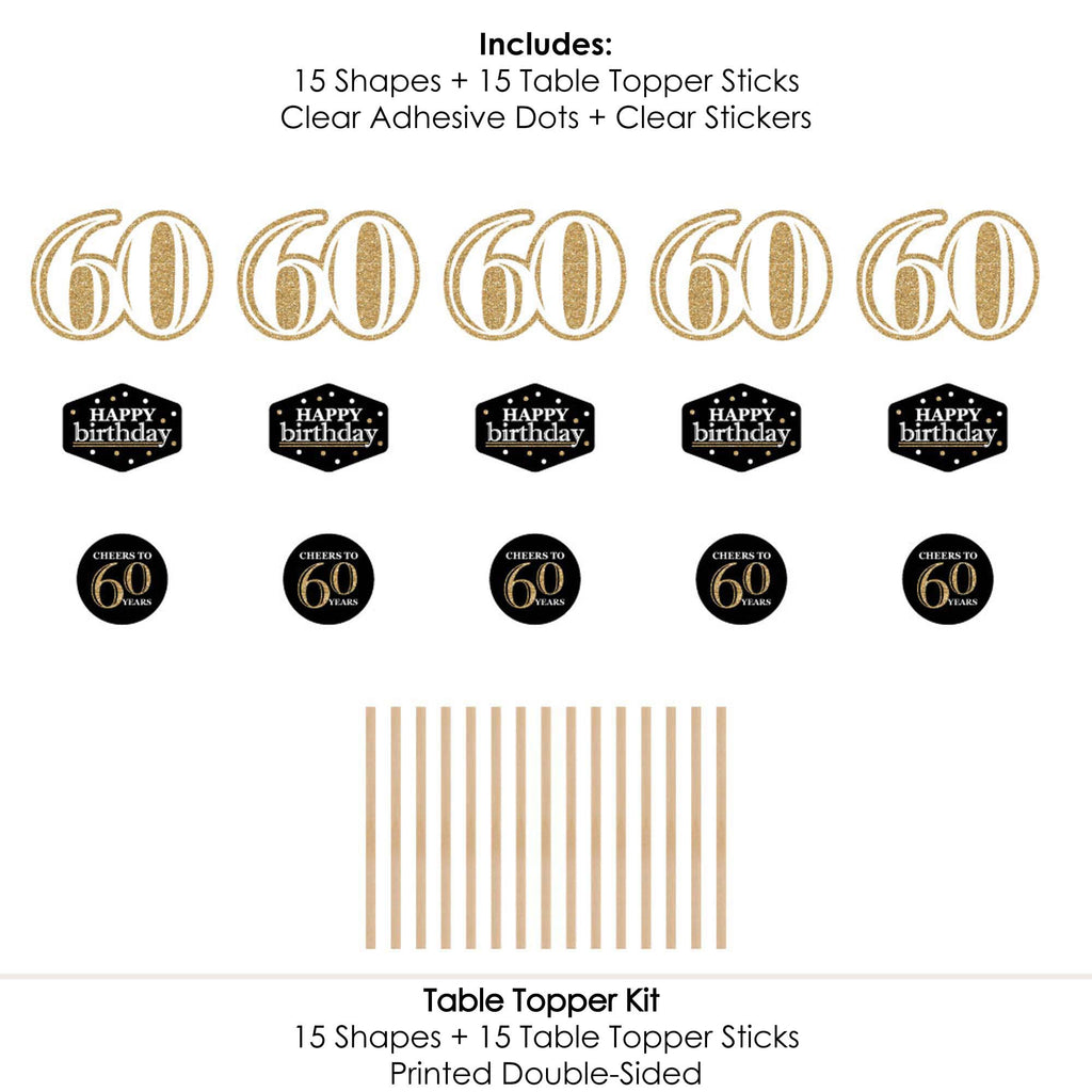 Big Dot of Happiness 60th Birthday Gold Centerpiece Sticks – Set of 15 Table Toppers