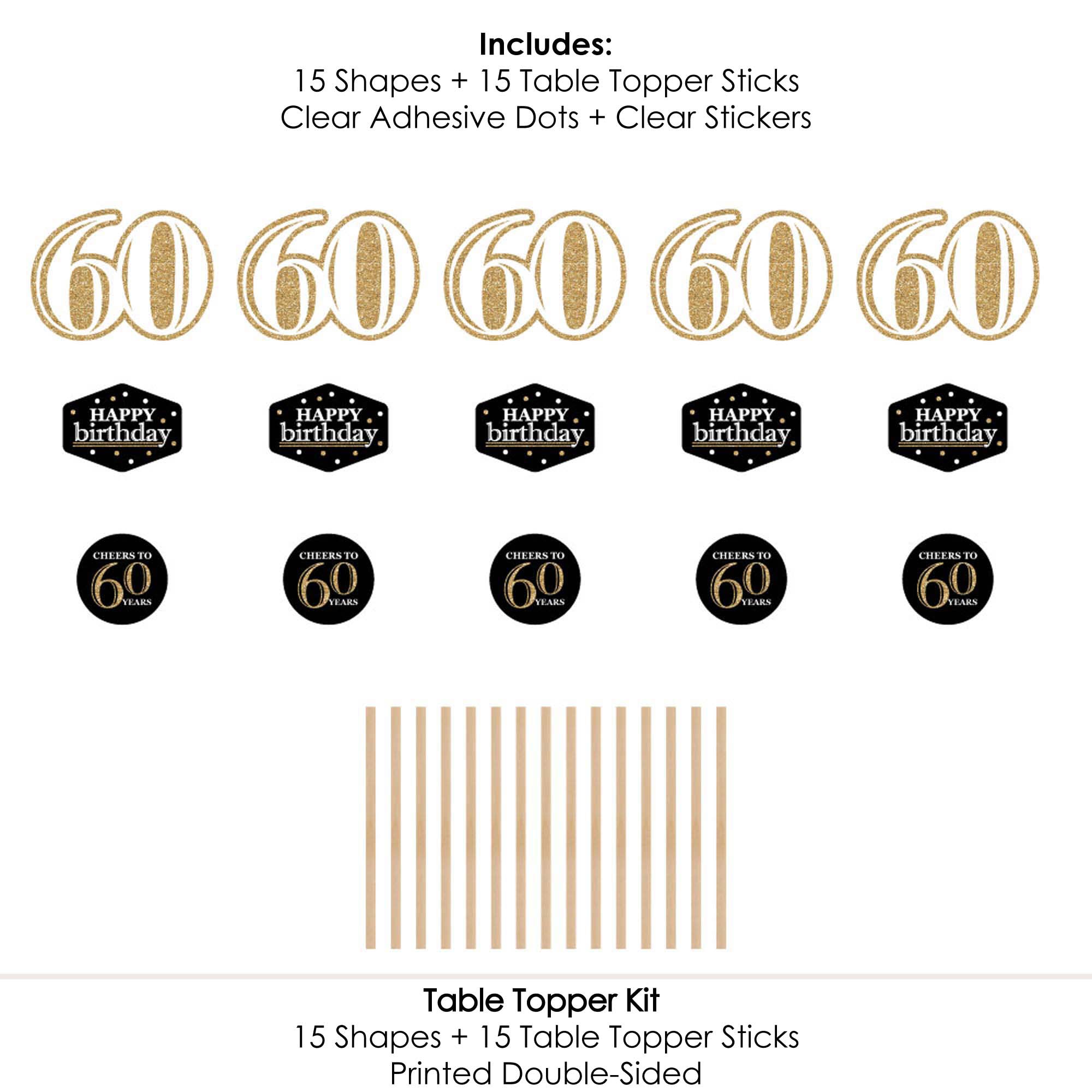 Big Dot of Happiness 60th Birthday Gold Centerpiece Sticks – Set of 15 Table Toppers