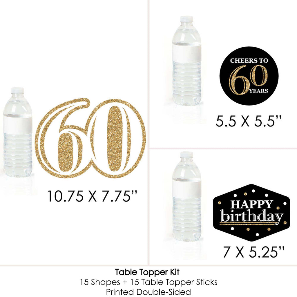 Big Dot of Happiness 60th Birthday Gold Centerpiece Sticks – Set of 15 Table Toppers