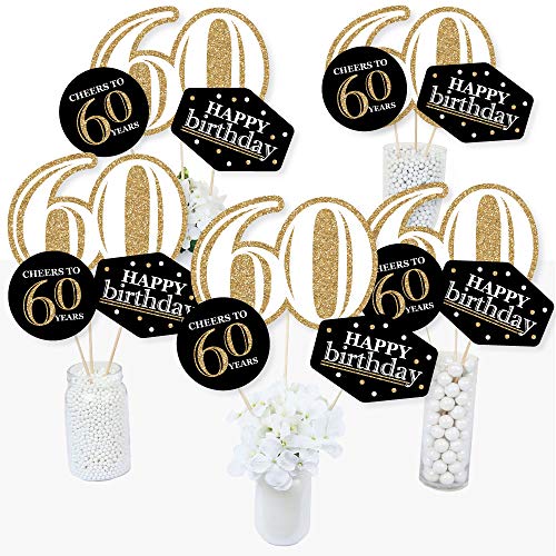 Big Dot of Happiness 60th Birthday Gold Centerpiece Sticks – Set of 15 Table Toppers