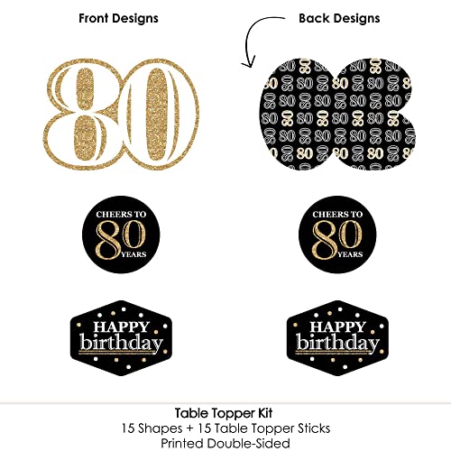 Big Dot of Happiness 80th Birthday Gold Centerpiece Sticks - 15 Table Toppers with Sticks