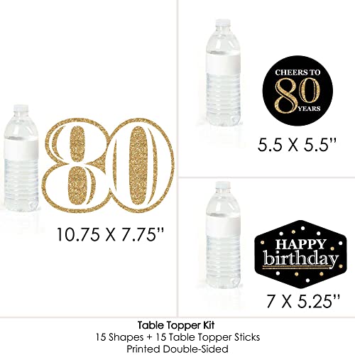 Big Dot of Happiness 80th Birthday Gold Centerpiece Sticks - 15 Table Toppers with Sticks