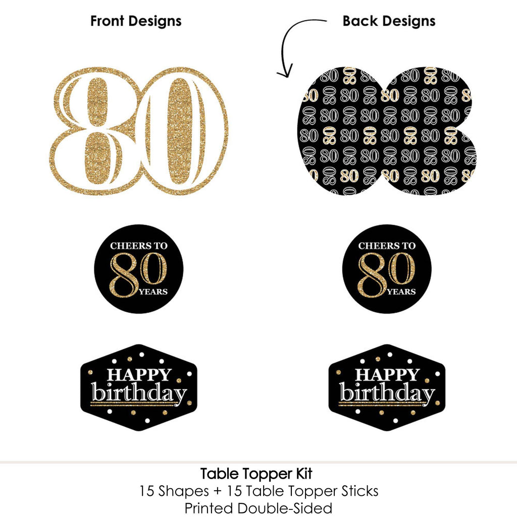 Big Dot of Happiness 80th Birthday Gold Centerpiece Sticks - 15 Table Toppers with Sticks