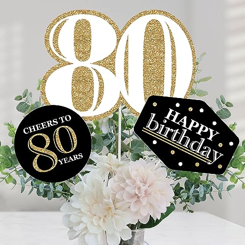 Big Dot of Happiness 80th Birthday Gold Centerpiece Sticks - 15 Table Toppers with Sticks
