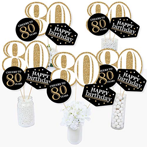 Big Dot of Happiness 80th Birthday Gold Centerpiece Sticks - 15 Table Toppers with Sticks