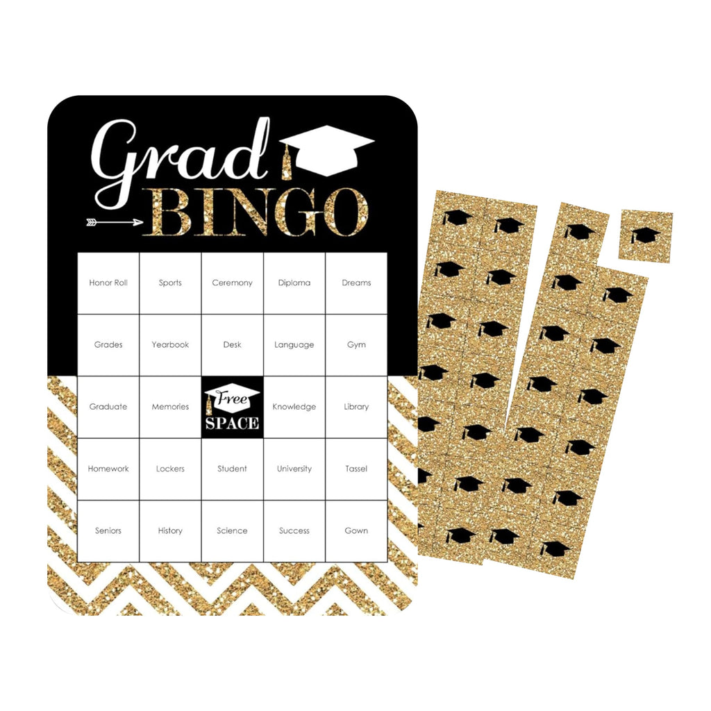 Big Dot of Happiness Graduation Bingo: Gold Tassel Game with 18 Cards