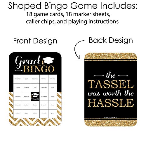 Big Dot of Happiness Graduation Bingo: Gold Tassel Game with 18 Cards