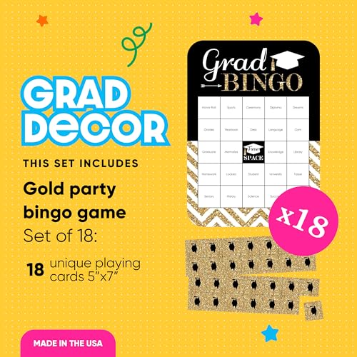 Big Dot of Happiness Graduation Bingo: Gold Tassel Game with 18 Cards
