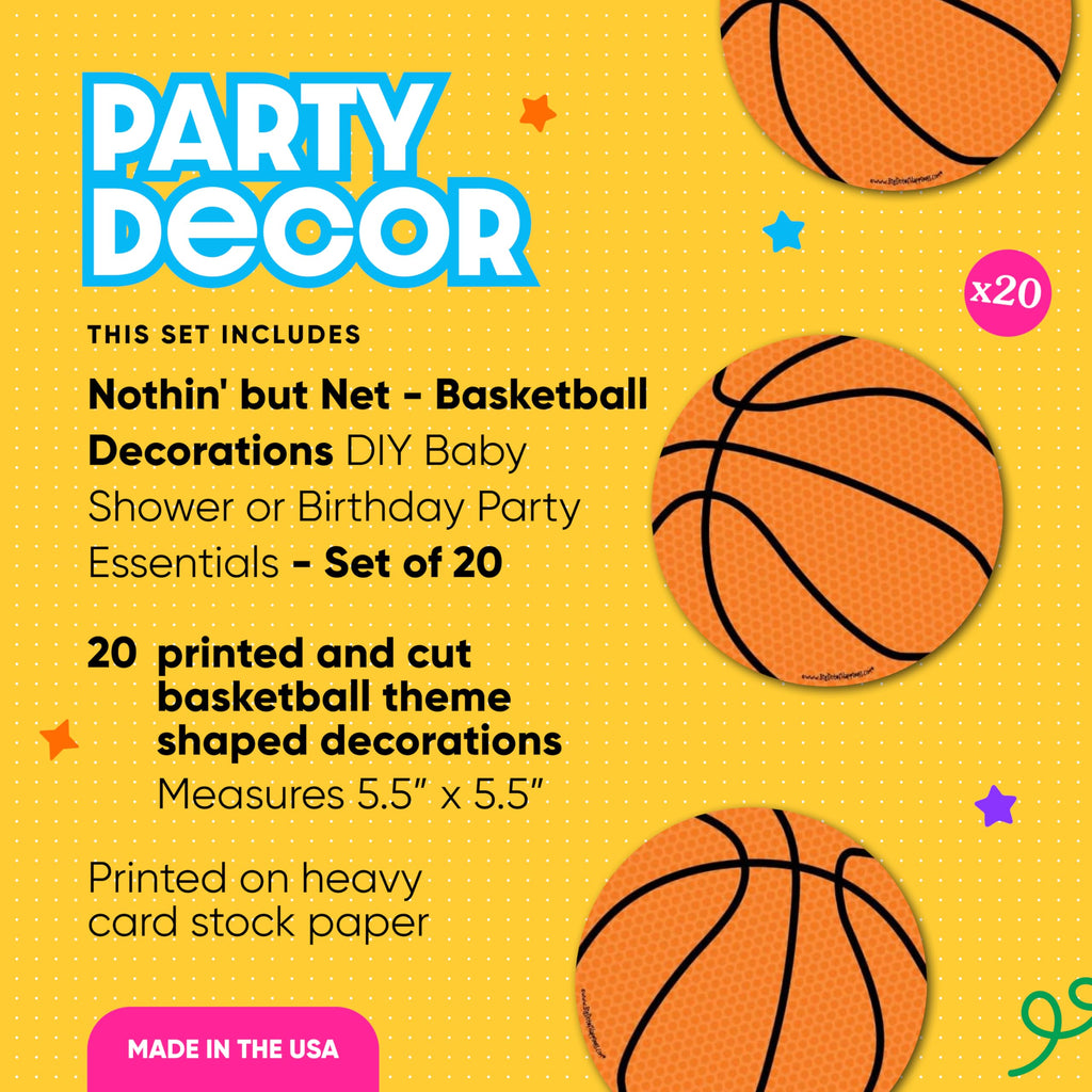 Big Dot of Happiness Nothin' but Net Basketball Paper Cutouts – 20-Piece Set for Sports-Themed Parties