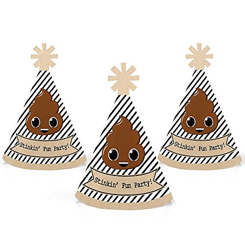 Big Dot of Happiness Poop Emoji Mini Cone Party Hats – Set of 8 for Poop-Themed Parties
