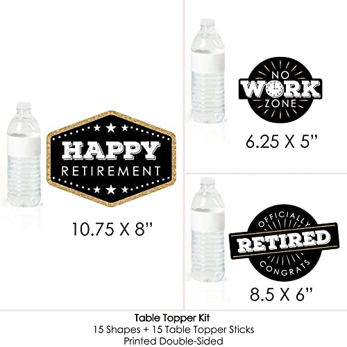 Big Dot of Happiness Retirement Party Centerpiece Sticks - Set of 15 Black and Gold Table Toppers