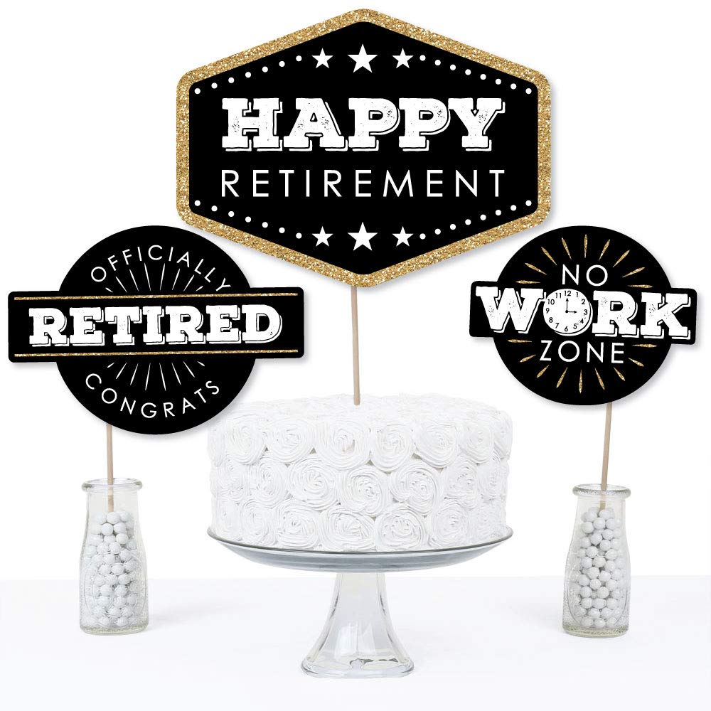 Big Dot of Happiness Retirement Party Centerpiece Sticks - Set of 15 Black and Gold Table Toppers