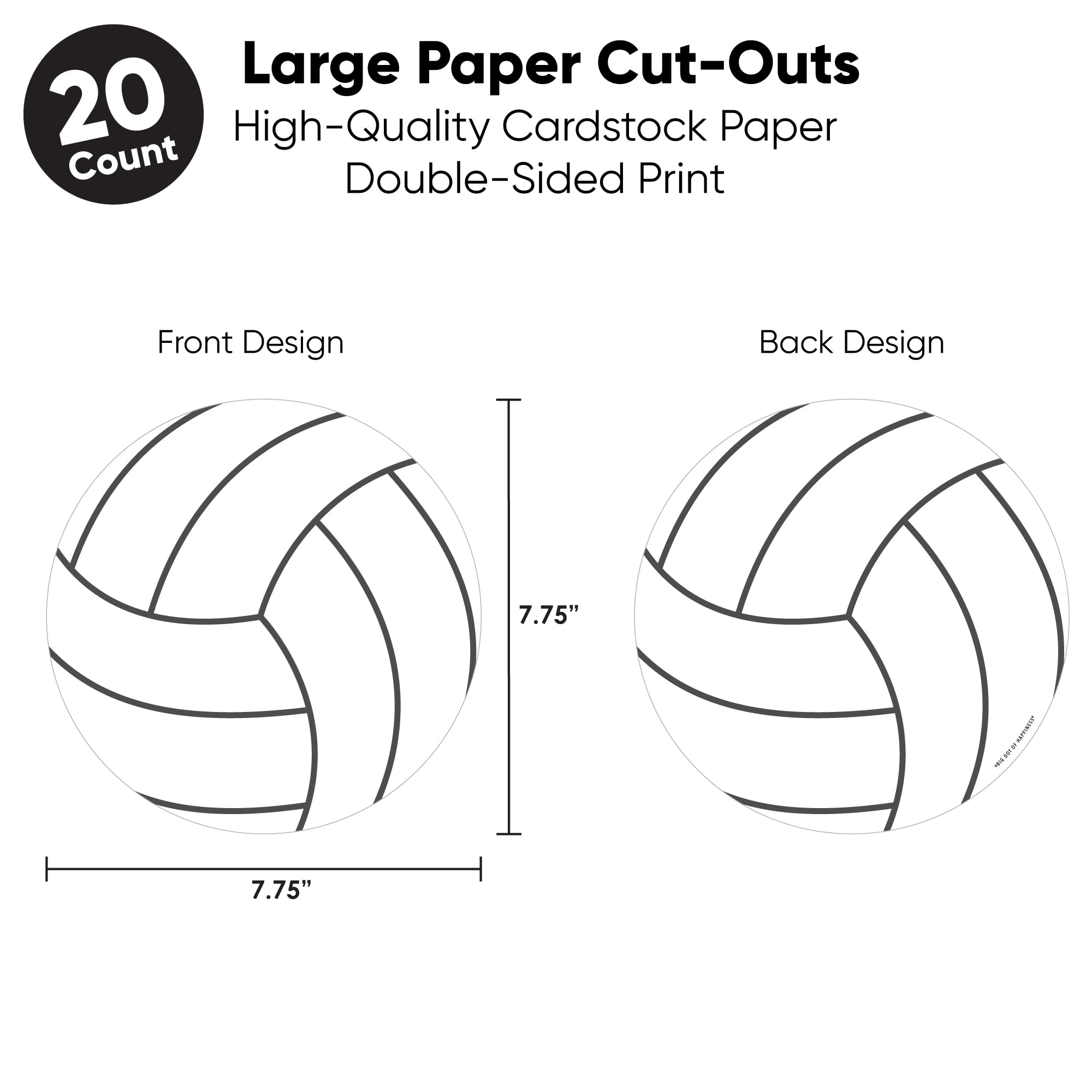 Big Dot of Happiness Volleyball Cutouts - 20 Double-Sided 5.5-Inch Premium Paper Decorations for Sports Parties, Birthdays, and Team Events