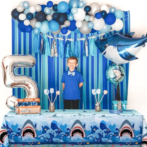Big Eye Owl 3-Pack Shark Party Tablecloths, 54x108 Inches, Disposable Plastic Rectangle Table Covers for Ocean-Themed Birthdays