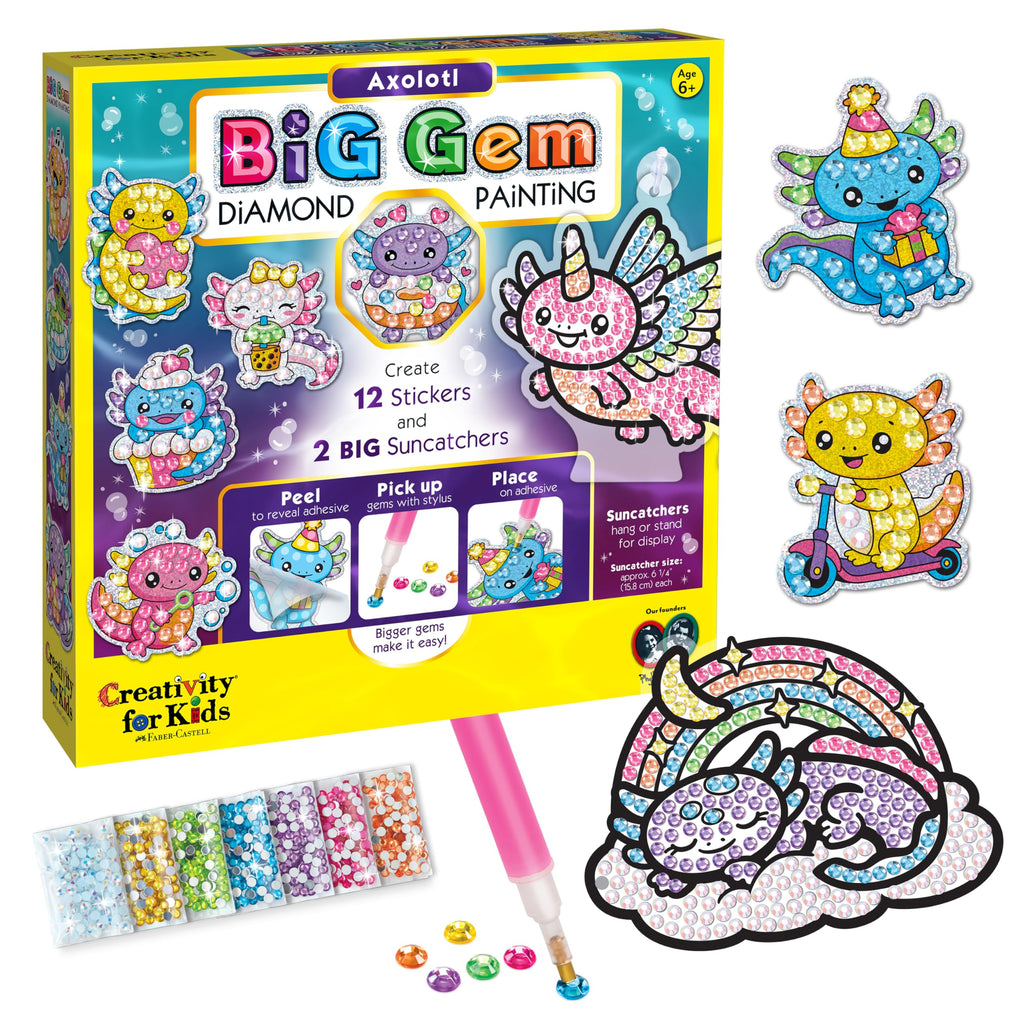 Big Gem Diamond Painting Kit – Axolotl Stickers & Suncatchers for Kids Ages 6-8+