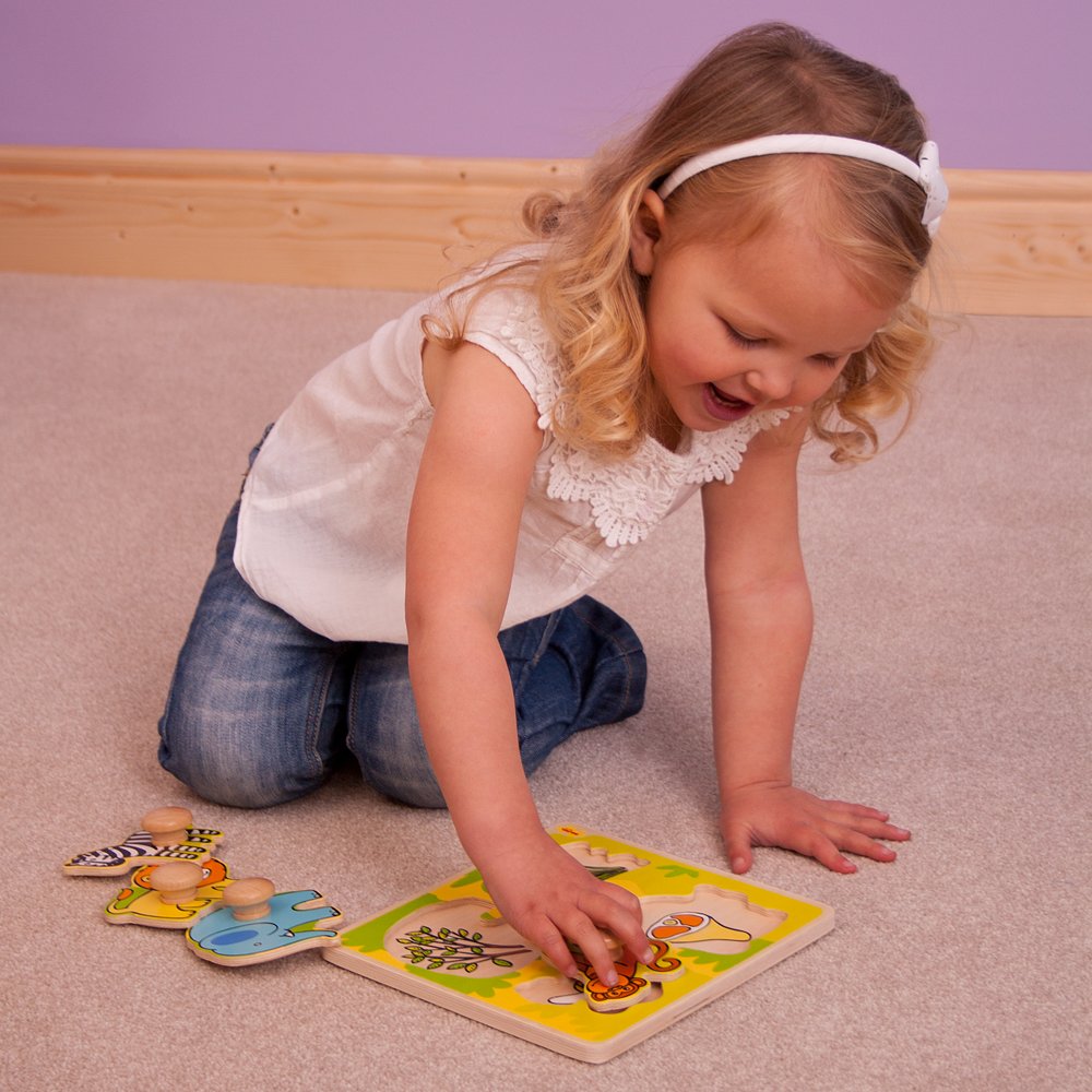 Bigjigs Toys My First Matching Puzzle Safari – Wooden Peg Puzzle for Ages 1+