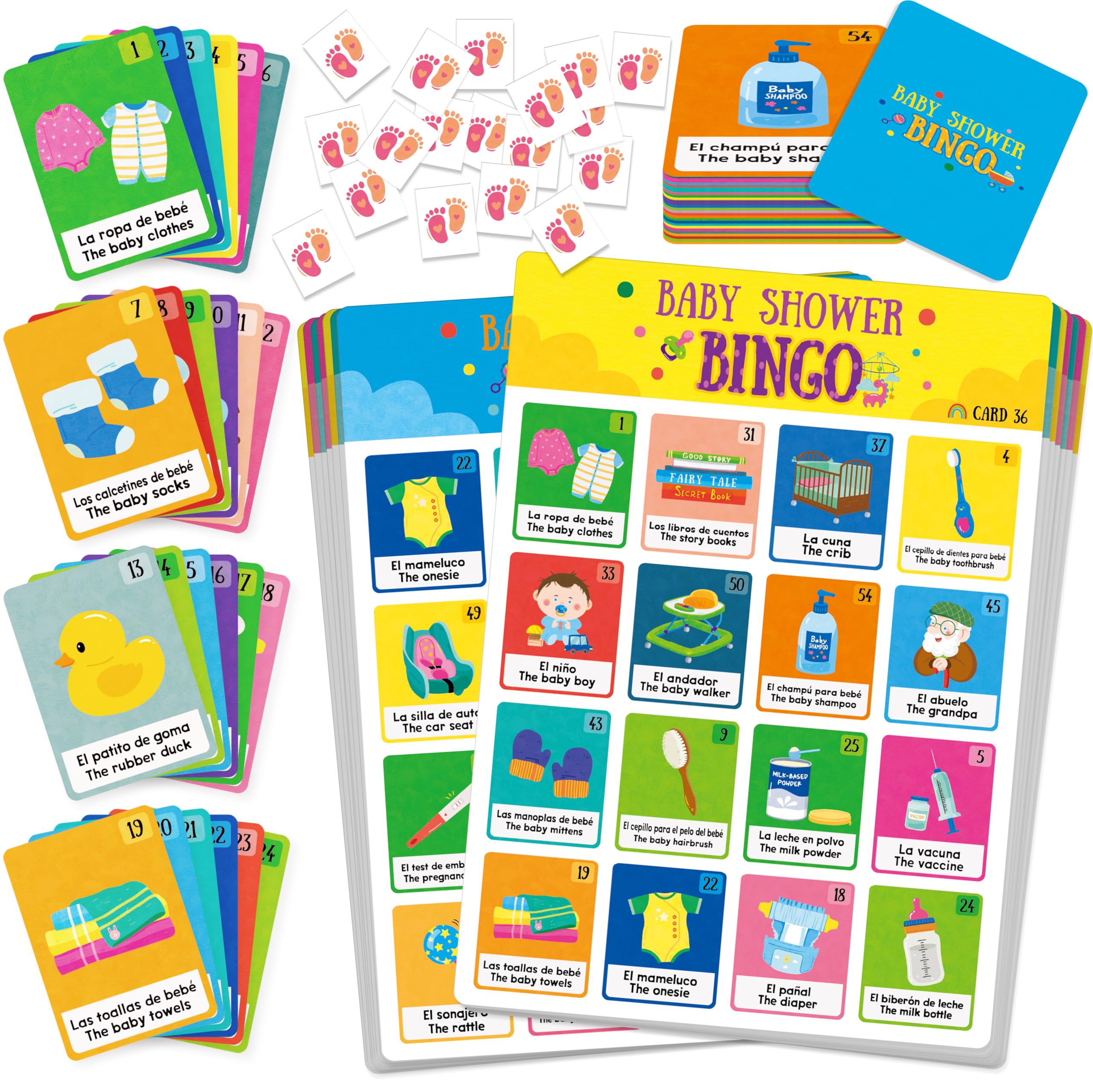 Bilingual Baby Shower Bingo Game – 50 Spanish & English Cards for Gender Reveal Parties