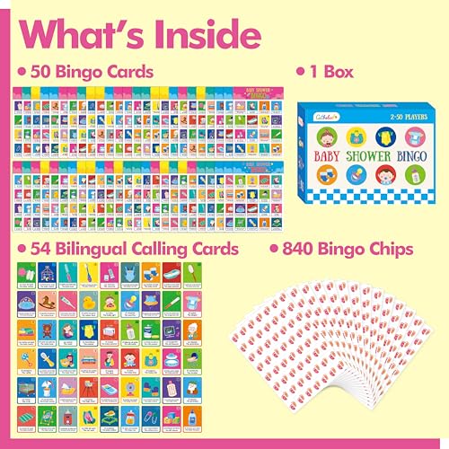 Bilingual Baby Shower Bingo Game – 50 Spanish & English Cards for Gender Reveal Parties