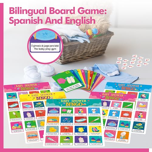Bilingual Baby Shower Bingo Game – 50 Spanish & English Cards for Gender Reveal Parties