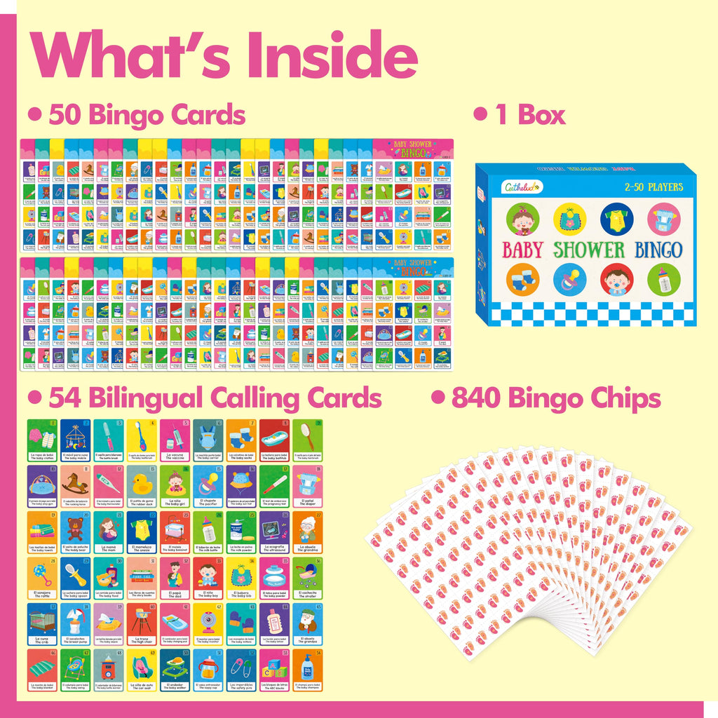 Bilingual Baby Shower Bingo Game – 50 Spanish & English Cards for Gender Reveal Parties