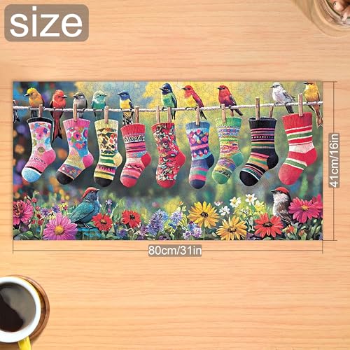 Bimkole Birds and Socks 1000 Piece Jigsaw Puzzle – 31.5 x 16.14 Inch Finished Size, High-Quality Cardboard, Fun Family Activity & Wall Decor