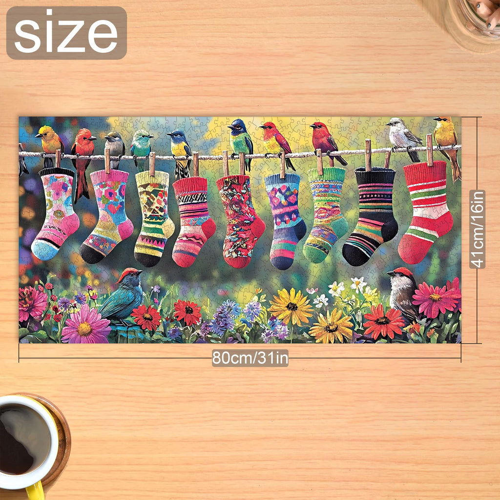 Bimkole Birds and Socks 1000 Piece Jigsaw Puzzle – 31.5 x 16.14 Inch Finished Size, High-Quality Cardboard, Fun Family Activity & Wall Decor