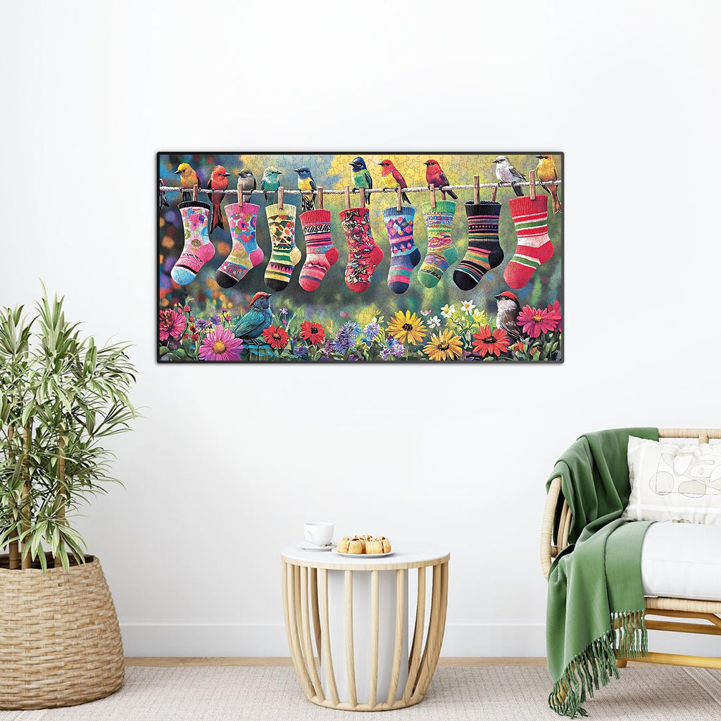 Bimkole Birds and Socks 1000 Piece Jigsaw Puzzle – 31.5 x 16.14 Inch Finished Size, High-Quality Cardboard, Fun Family Activity & Wall Decor