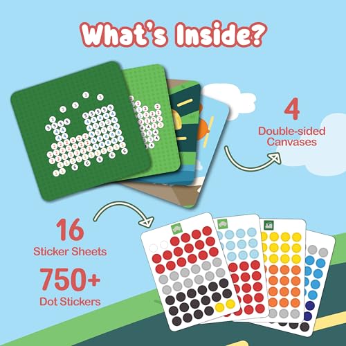 BINCA Dotties Dot Art Activity Kit: Over 750 Stickers, 4 Vehicle Scenes, Mess-Free Travel Craft for Kids Ages 4-8