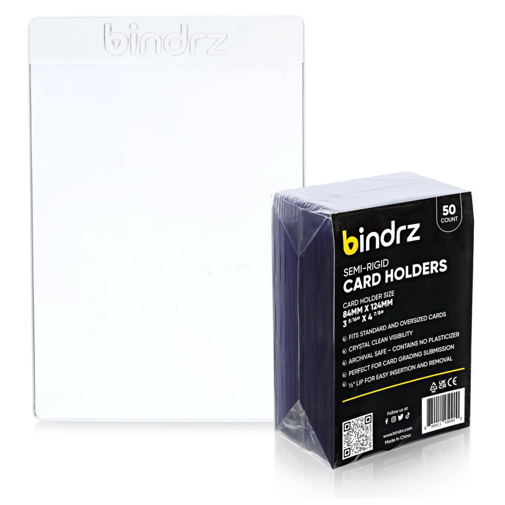bindrz 50 Semi Rigid Card Holders for PSA, BGS, SGC, CSG Grading – Clear PVC, 3-5/16" x 4-7/8" with 1/2" Lip