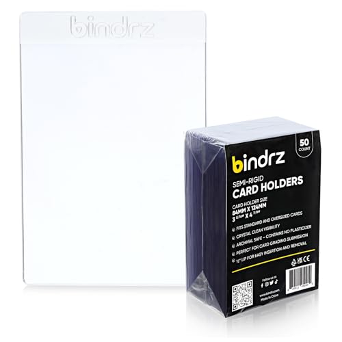 bindrz 50 Semi Rigid Card Holders for PSA, BGS, SGC, CSG Grading – Clear PVC, 3-5/16" x 4-7/8" with 1/2" Lip