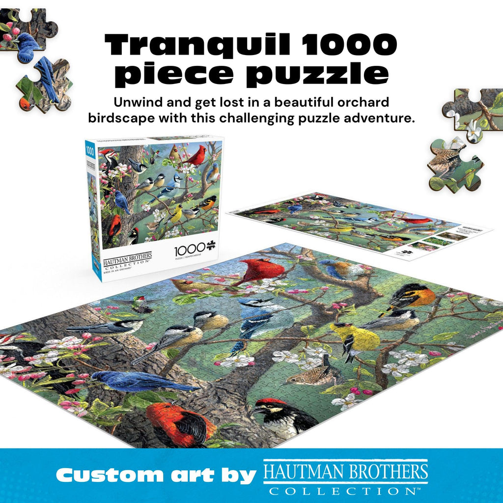 Birds in an Orchard 1000-Piece Jigsaw Puzzle by Buffalo Games | Hautman Brothers Art, Includes Poster, 26.75 x 19.75 in
