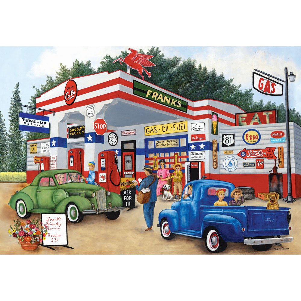 Bits and Pieces 1000 Piece Jigsaw Puzzle – Frank's Friendly Service by Kay Lamb Shannon (20" x 27")