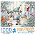 Bits and Pieces 1000 Piece Jigsaw Puzzle – Gnomes in Snowy Forest, 20x27 Inches, Random Cut Pieces, No Two Alike