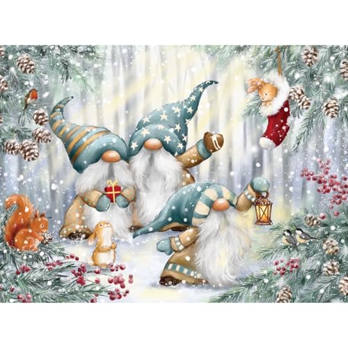 Bits and Pieces 1000 Piece Jigsaw Puzzle – Gnomes in Snowy Forest, 20x27 Inches, Random Cut Pieces, No Two Alike