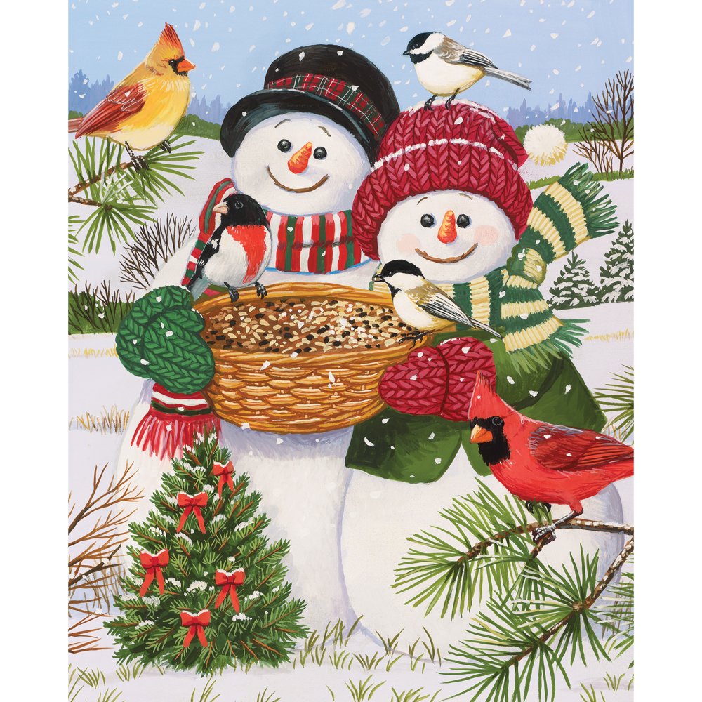 Bits and Pieces 200-Piece Jigsaw Puzzle – Snow Couple Feeding the Birds by William Vanderdasson, Finished Size 15" x 19"