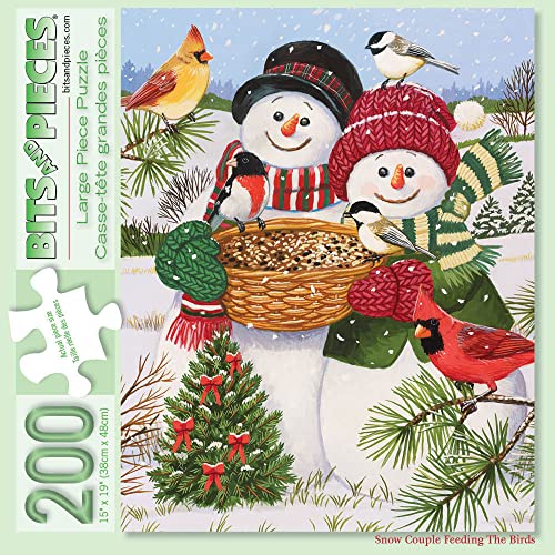 Bits and Pieces 200-Piece Jigsaw Puzzle – Snow Couple Feeding the Birds by William Vanderdasson, Finished Size 15" x 19"