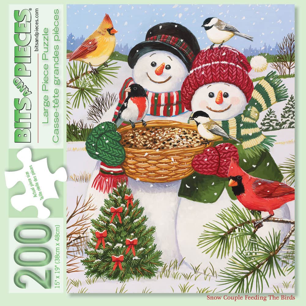 Bits and Pieces 200-Piece Jigsaw Puzzle – Snow Couple Feeding the Birds by William Vanderdasson, Finished Size 15" x 19"