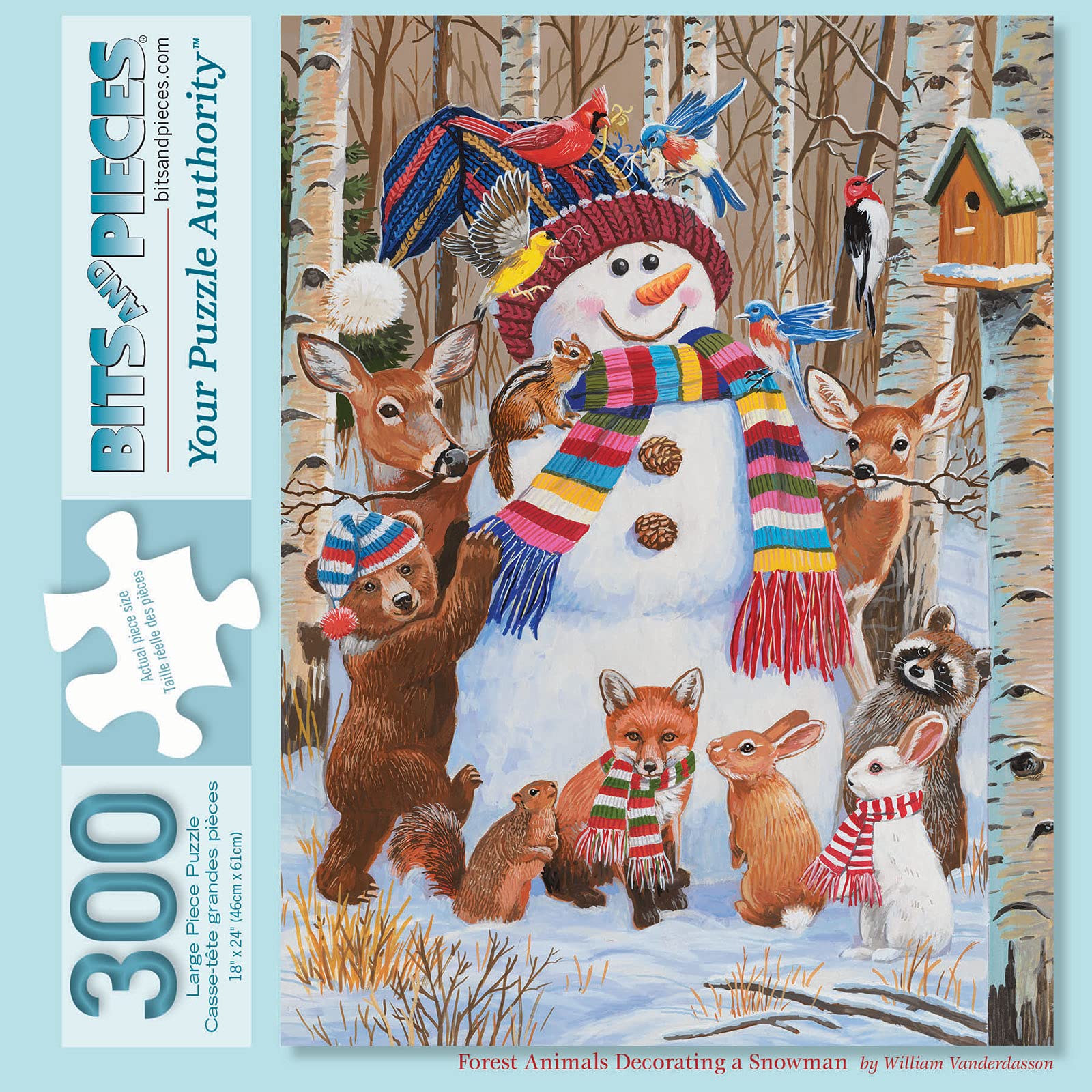Bits and Pieces 300-Piece Forest Animals Snowman Jigsaw Puzzle by William Vanderdasson – 18x24 Inch