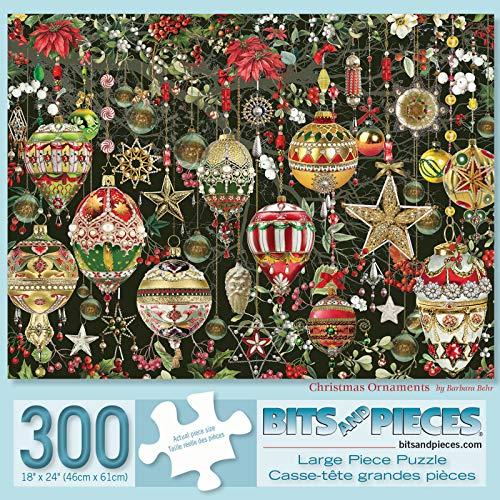 Bits and Pieces 300 Piece Jigsaw Puzzle – Christmas Ornaments by Barbara Behr, 18" x 24"