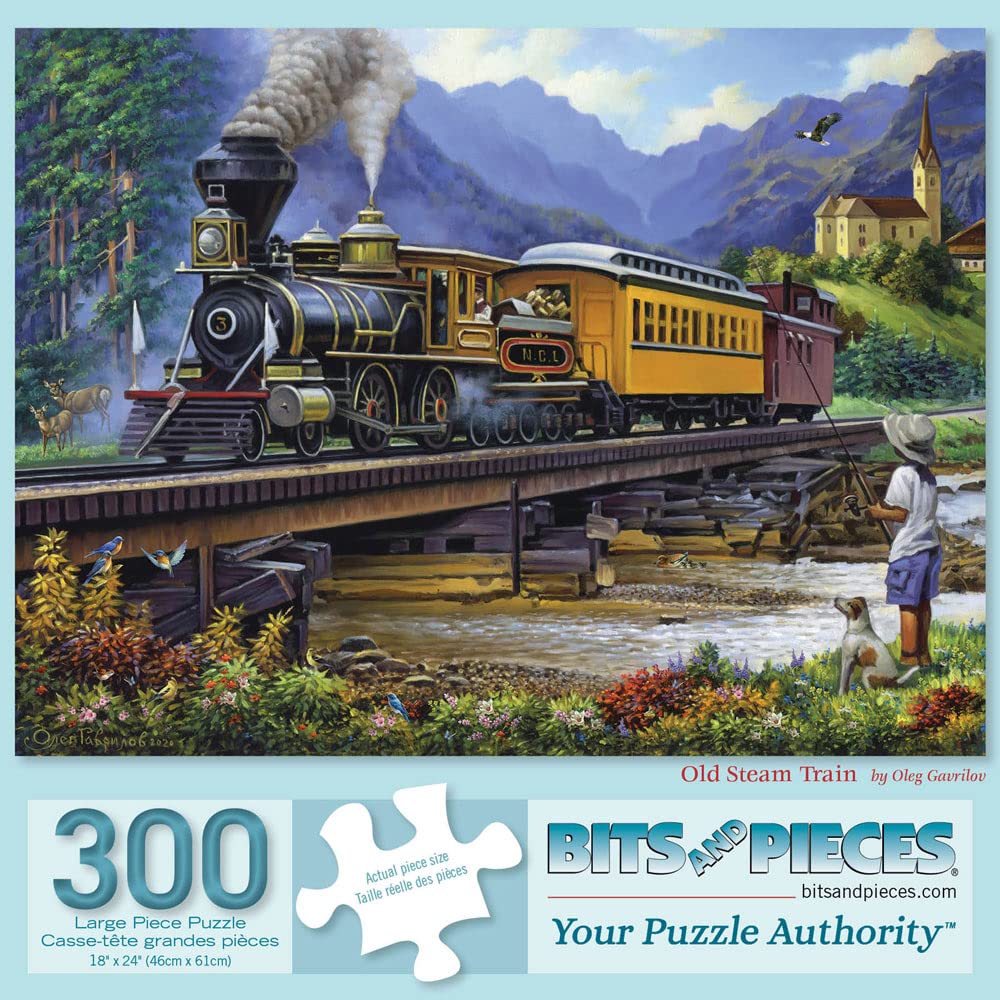 Bits and Pieces 300-Piece Jigsaw Puzzle – Old Stream Train by Oleg Gavrilov, 18x24 Inches