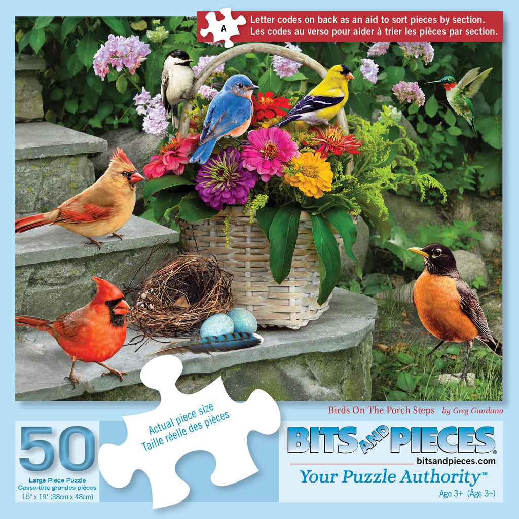 Bits and Pieces 50-Piece Jigsaw Puzzle for Adults – Birds on the Porch Steps, Large 15x19 Inches, Easy-Hold Pieces