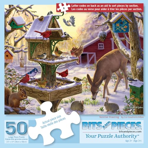 Bits and Pieces 50-Piece Jigsaw Puzzle – Sunrise Feasting by Liz Goodrick Dillon, 15" x 19"