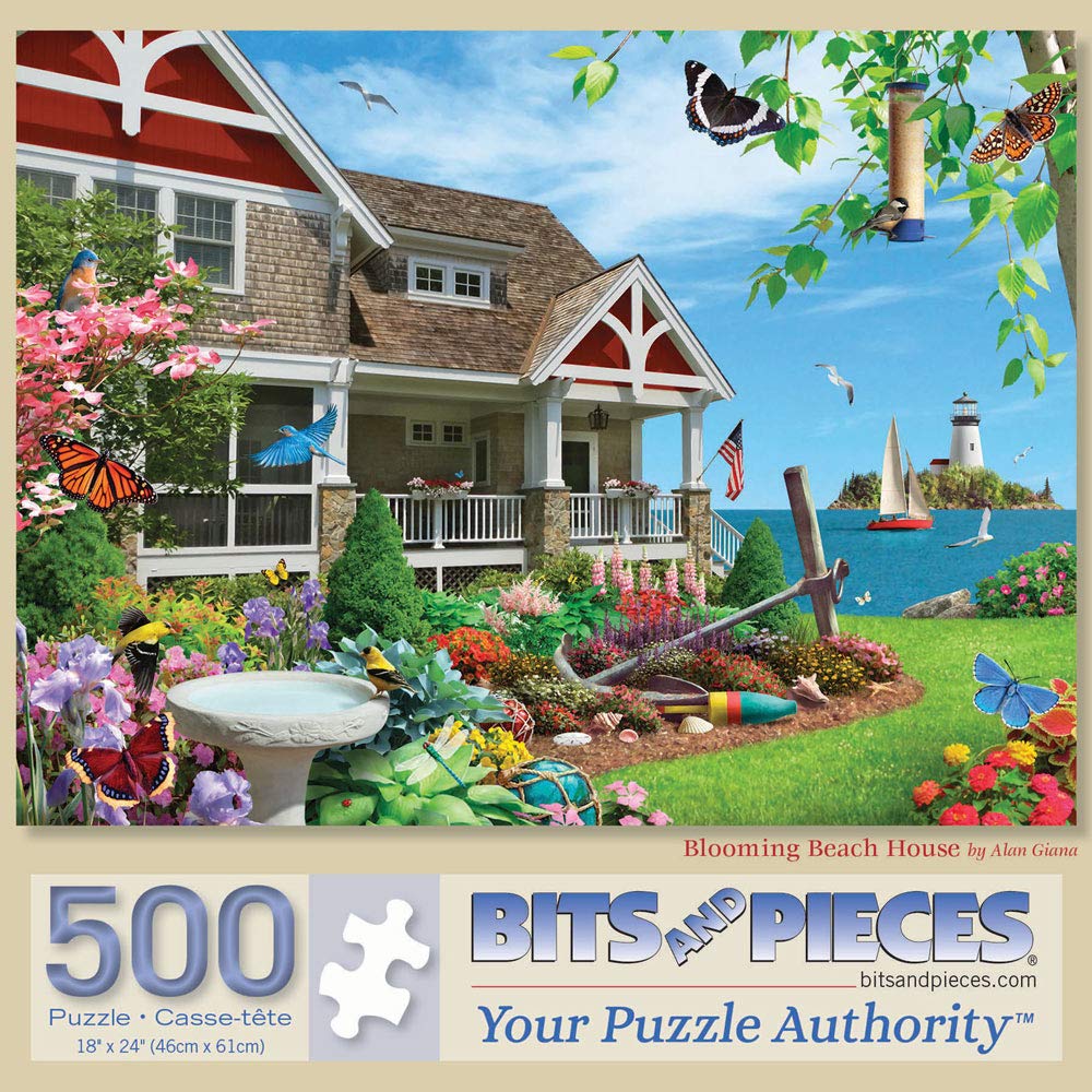 Bits and Pieces 500-Piece Coastal Beach House Jigsaw Puzzle – Alan Giana Artwork, 18" x 24"