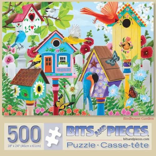 Bits and Pieces 500-Piece Jigsaw Puzzle – Birdhouse Garden by Kathy Bambeck, 18" x 24"