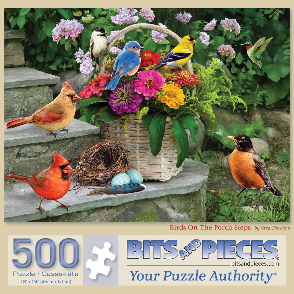 Bits and Pieces 500-Piece Jigsaw Puzzle: Birds On The Porch Steps by Greg Giordano – 18" x 24"