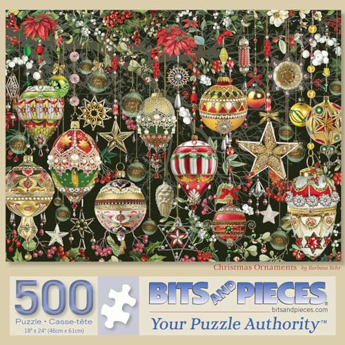 Bits and Pieces 500-Piece Jigsaw Puzzle – Christmas Ornaments by Barbara Behr, 18" x 24"