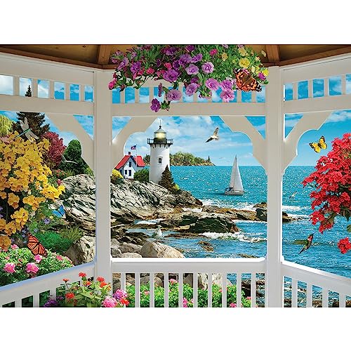 Bits and Pieces 500 Piece Jigsaw Puzzle – Gazebo View Lighthouse Seascape, 15" x 19"