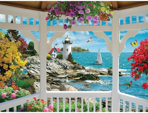 Bits and Pieces 500 Piece Jigsaw Puzzle – Gazebo View Lighthouse Seascape, 15" x 19"