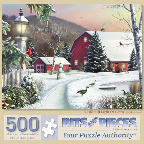 Bits and Pieces 500 Piece Jigsaw Puzzle – 'In the Still Light of Dawn' Winter Scene by Alan Giana, 18" x 24"