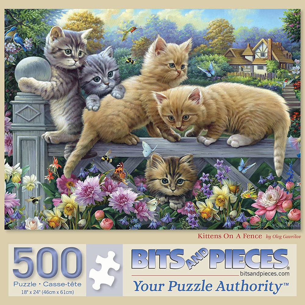Bits and Pieces 500 Piece Jigsaw Puzzle – Kittens on a Fence by Oleg Gavrilov (18" x 24")